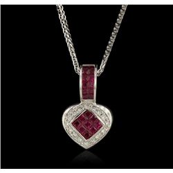18KT White Gold 1.40 ctw Ruby and Diamond Pendant With Chain