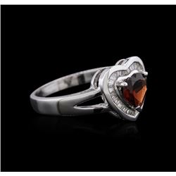 14KT White Gold 0.87 ctw Garnet and Diamond Ring