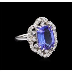 4.60 ctw Tanzanite and Diamond Ring - 14KT White Gold