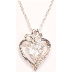 #3-STERLING SILVER GENUINE WHITE TOPAZ HEART-