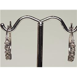 #21-STERLING SILVER WHITE TOPAZ HOOP EARRINGS