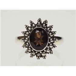 #37-STERLING SILVER SMOKEY QUARTZ RING