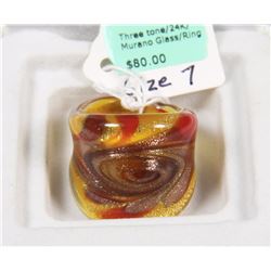 24K THREE TONE MURANO GLASS RING