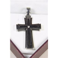 STAINLESS STEEL MENS DIAMOND CROSS PENDANT