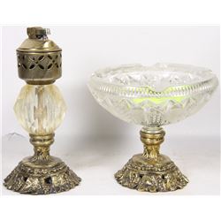 VINTAGE BRASS AND GLASS ASHTRAY & LIGHTER