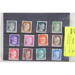 UNAUTHENTICATED SET OF 12 GERMAN WWII STAMPS WITH ADOTH HITLER