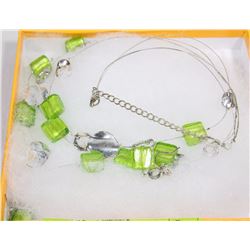 GREEN & SILVER FASHION NECKLACE & BRACELET SET