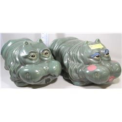 PAIR OF VINTAGE CERAMIC GARDEN HIPPOS