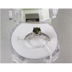 #19)NATURAL GREEN  PERIDOT & CZ  RING .925 SILVER