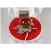 Image 1 : #21)NATURAL AMBER 12MM & CZ  RING .925 SILVER