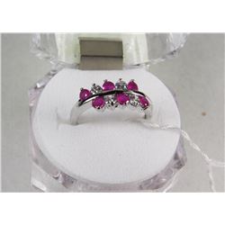 #2)NATURAL RED RUBY & CZ RING .925 SILVER SIZE 7