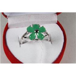 #12)NATURAL ENHANCED  EMERALD RING .925 SILVER