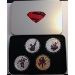 LOT OF 4 SUPERMAN TOKEN COINS IN COLLECTOR TIN