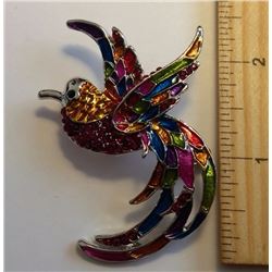 MULTI COLORED EBAMEL & CRYSTAL BIRD BROOCH
