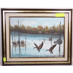 PAINTING OF GEESE ON CANVAS 21"X18"
