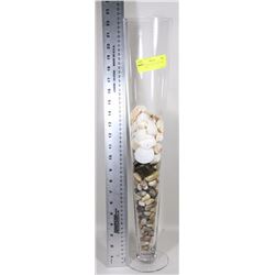 LARGE GLASS VASE FULL OF SEA SHELLS AND