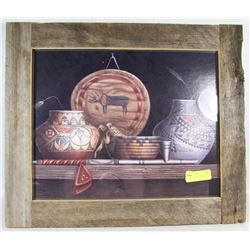 LARGE NATIVE PICTURE IN WOOD FRAME