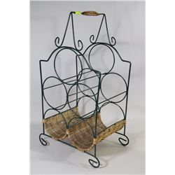 GREEN METAL AND WICKER WINE RACK 18" TALL