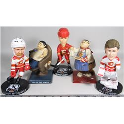 LOT OF FIVE CALGARY FLAMES BOBBLE HEADS & FIGURES