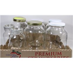 LOT OF 5 ONE GALLON JARS AND 2 MEDIUM SIZE MASON