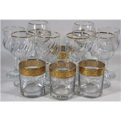 12 GOLD RIM ASSORTED WINE AND WHISKEY GLASSES FROM