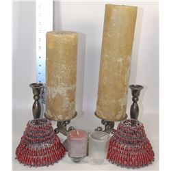 FLAT OF BRASS + WROUGHT IRON CANDLE SETS