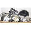 Image 1 : BOX OF STAINLESS STEEL POTS, KETTLE, STRAINER