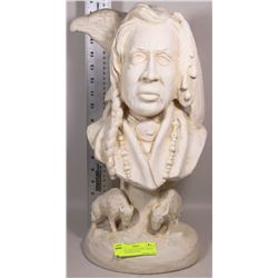 NATIVE CARVED POTTERY  INDIAN HEAD WITH BUFFALO