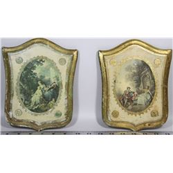 SET OF 2 VINTAGE ITALY MADE WOODEN PHOTOS 6"WX8"H
