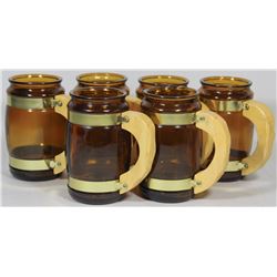 SET OF 6 VINTAGE GLASS BARREL MUGS MADE IN TAIWAN