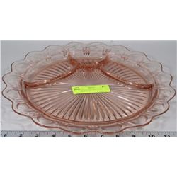 14 INCH VINTAGE PINK GLASS SERVING PLATE