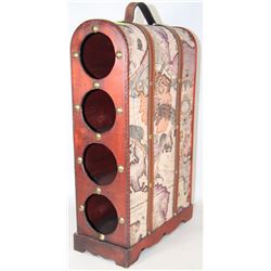 HANDLED WOOD WINE RACK WITH WORLD MAP DESIGN