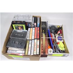 FLAT OF TAPES AND C.D'S & OTHER MISC TRINKETS