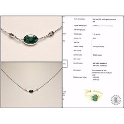 #36-14K W.GOLD EMERALD&DIAMOND NECKLACE W/COA