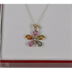 14K YELLOW GOLD DIAMOND SAPPHIRE PENDANT NECKLACE