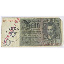 GERMAN NAZI BANK NOTE STAMPED AUSCHWITZ & JUDE
