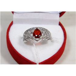 #13)NATURAL RED RUBY & CZ  RING .925 SILVER