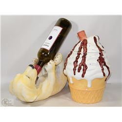 PUPPY WINE BOTTLE HOLDER AND ICE CREAM CONE