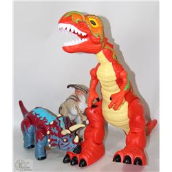 3 DINOSAUR TOYS ONE MOVES AND ROARS