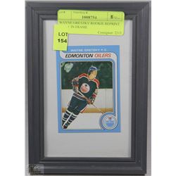 WAYNE GRETZKY ROOKIE REPRINT CARD  IN FRAME
