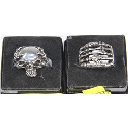 2 BIKER STYLE STAINLESS STEEL RINGS WITH SKULL &