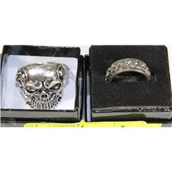 2 BIKER STYLE STAINLESS STEEL RINGS WITH SKULL &