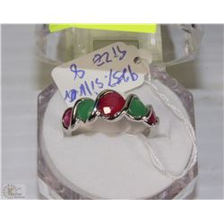 #23) NATURAL EMERALD & RUBY  RING .925 SILVER