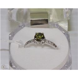 #18)NATURAL GREEN  PERIDOT & CZ  RING .925 SILVER