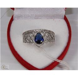 #6)ENHANCED SAPPHIRE & CZ RING .925 SILVER
