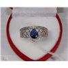Image 1 : #6)ENHANCED SAPPHIRE & CZ RING .925 SILVER