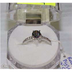 #17)RAINBOW MYSTIC & CZ  RING .925 SILVER SIZE 9
