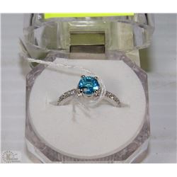 #10)NATURAL  BLUE TOPAZ&CZ RING .925 SILVER