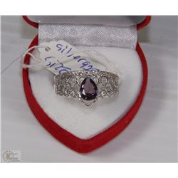 #7)NATURAL  AMETHYST & CZ RING .925 SILVER SIZE 9