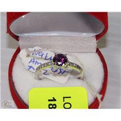 #8)NATURAL  AMETHYST & CZ RING .925 SILVER SIZE 9